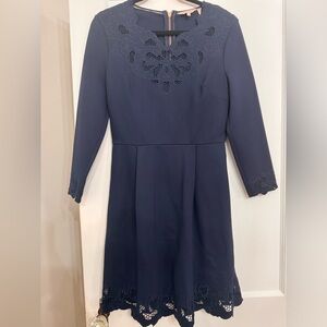 Ted Baker navy blue lace trim skater dress size 6